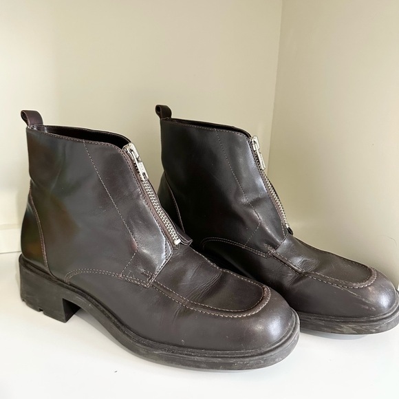 LTD Y2K vintage brown leather squared ankle boots size 7 1/2 - Picture 1 of 4